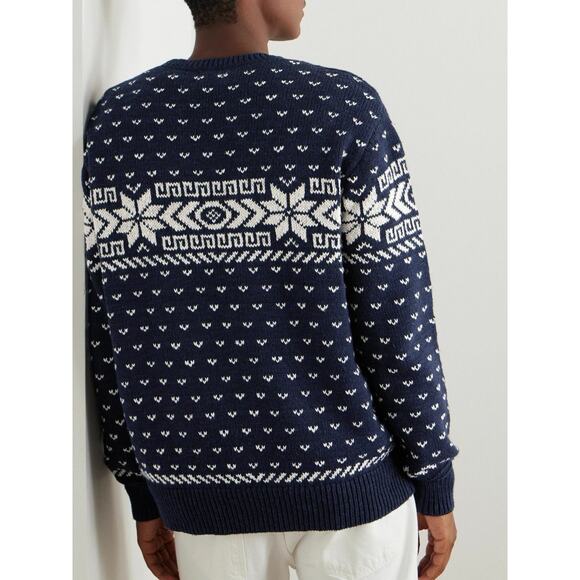 Polo Ralph Lauren Navy Blue Fair Isle Cotton Cashmere Blend Sweater New Size XL - Picture 9 of 9